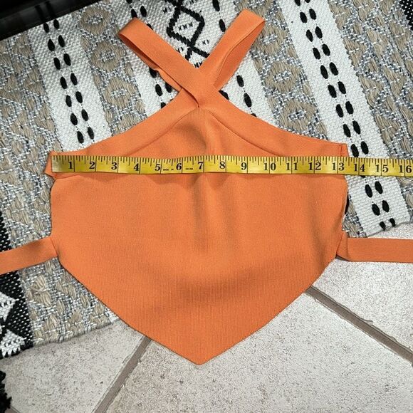 Princess Polly Orange Sculpt Knit Criss Cross Halter  Ribbed Cropped Tank Top - Picture 7 of 10